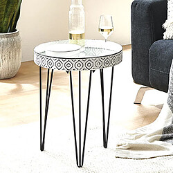 Mes Table d'appoint ronde 45x53 cm en métal noir et blanc avec miroir