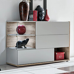 Paris Prix Buffet 3 Portes & 3 Niveaux Silk 120cm Gris Clair & Naturel