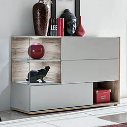 Paris Prix Buffet 3 Portes & 3 Niveaux Silk 120cm Gris Clair & Naturel