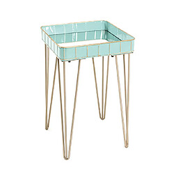 Mes Table d'appoint carrée 35x56 cm en métal turquoise et doré