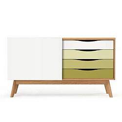 Paris Prix Buffet 4 tiroirs & 1 porte Avon 128cm Chêne & Vert