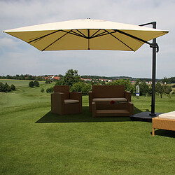 Decoshop26 Parasol professionnel restaurant pour jardin terrasse 3x3m (Ø4,24m) polyester/aluminium 23kg crème avec pied 04_0003963