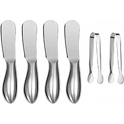 Vendos85 Set 4 couteaux à beurre + 2 pinces en acier inoxydable