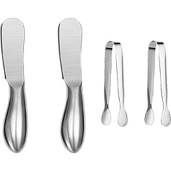Vendos85 Set 2 couteaux à étaler + 2 pinces en acier inoxydable