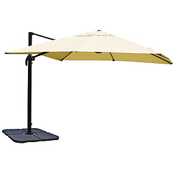 Decoshop26 Parasol professionnel restaurant pour jardin terrasse 3x3m (Ø4,24m) polyester/aluminium 23kg crème avec pied 04_0003963