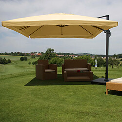 Decoshop26 Parasol professionnel restaurant pour jardin terrasse 3x3m (Ø4,24m) polyester/aluminium 23kg crème avec pied, rotatif 04_0003997