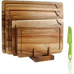 Vendos85 Ensemble 4 Planches à Découper Acacia avec Support