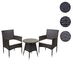 Mendler Ensemble de balcon en polyrotin HWC-G27, ensemble de jardin, 2x fauteuil+table ~ gris, coussin crème