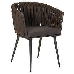 Mendler Set de 2 chaises de jardin en aluminium HWC-N38, chaise d'extérieur avec accoudoirs, corde tressée en oléfine Rope ~ brun Coussin gris foncé pas cher