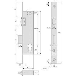 Stremler 2464.39.0 Serrure monopoint 39 mm pêne dormant et rouleau