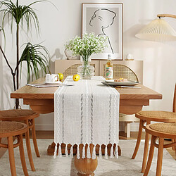 Vendos85 Chemin de Table Bohème Coton et Lin 33×120 cm Gris