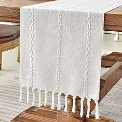 Vendos85 Chemin de Table Bohème Blanc 33x90 cm Coton et Lin