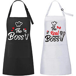 Vendos85 Tabliers de couple THE BOSS imperméables noir et blanc