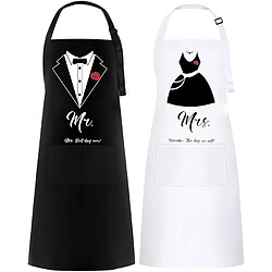 Vendos85 Tabliers Couple Blanc & Noir – Cadeau Cuisine Romantique