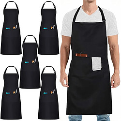 Vendos85 Lot de 5 tabliers de cuisine noirs avec poches