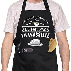 Vendos85 Tablier "Celui qui cuisine ne fait pas la vaisselle" blanc