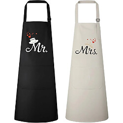 Vendos85 Tablier noir et blanc personnalisé Mr / Mrs