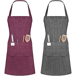 Vendos85 Tablier de cuisine ajustable unisexe gris et rouge