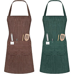 Vendos85 Tablier de cuisine ajustable unisexe vert et marron