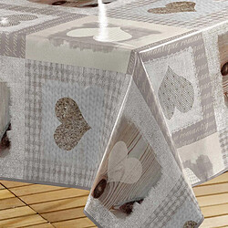 Paris Prix Nappe Toile Cirée Cosy Coeur 140x240cm Gris