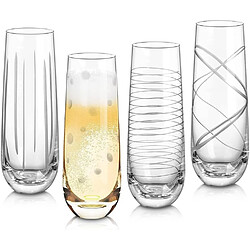 Vendos85 Flûtes à champagne sans pied en verre gravé 4 motifs