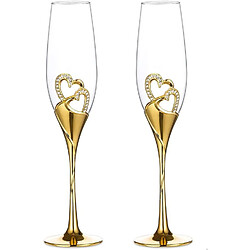 Vendos85 Coffret 2 coupes de champagne d’amour en cristal et métal Or