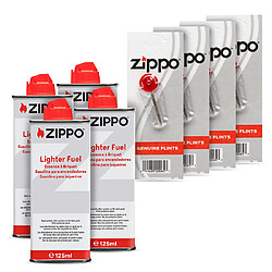 Lot de 4 bidons d'essence Zippo + 4 pierres à briquet