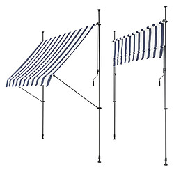 Helloshop26 Store banne téléscopique acier polyester 300 x 120 x 200-300 cm bleu foncé blanc 03_0008332