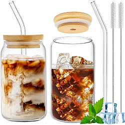 Vendos85 Set de 2 Gobelets en Verre Style Canette avec Pailles