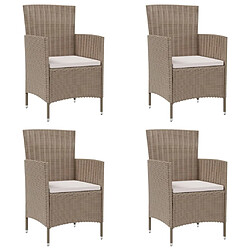 vidaXL Chaises de jardin avec coussins lot de 4 Résine tressée Beige