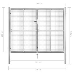 vidaXL Portail de jardin en acier galvanisé 300 x 200 cm argenté pas cher