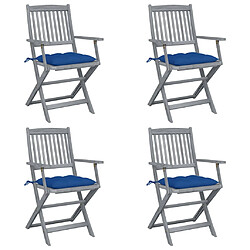 vidaXL Chaises pliables d'extérieur lot de 4 et coussins Bois d'acacia