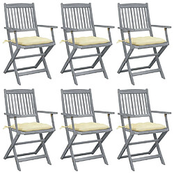 vidaXL Chaises pliables d'extérieur lot de 6 et coussins Bois d'acacia