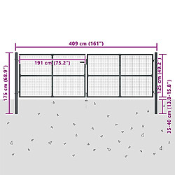 vidaXL Portail de jardin grillagé en acier galvanisé gris 400 x 125 cm pas cher