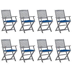 vidaXL Chaises pliables d'extérieur lot de 8 et coussins Bois d'acacia