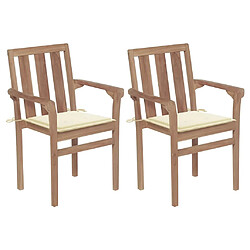 vidaXL Chaises de jardin lot de 2 et coussins crème Bois teck massif