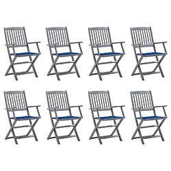 vidaXL Chaises pliables d'extérieur lot de 8 et coussins Bois d'acacia