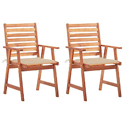 vidaXL Chaises à manger d'extérieur lot de 2 et coussins Acacia massif