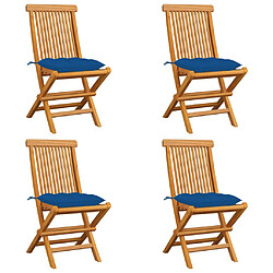 vidaXL Chaises de jardin et coussins bleu lot de 4 Bois de teck massif
