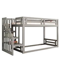 modfu Lit mezzanine 90x200 cm avec escalier, en bois, gris pas cher