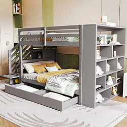 modfu Lit superposé 90x200 cm avec tiroirs, en bois, gris