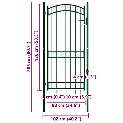 vidaXL Portail de clôture avec dessus arqué Acier 100x136 cm Vert pas cher