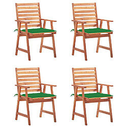 vidaXL Chaises à manger d'extérieur lot de 4 et coussins Acacia massif 