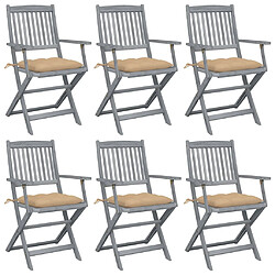 vidaXL Chaises pliables d'extérieur lot de 6 et coussins Bois d'acacia