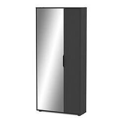 Pegane Armoire meuble à chaussures 2 portes avec un miroir couleur noir Longueur 82,8 x Profondeur 23,9 x Hauteur 178,4 cm