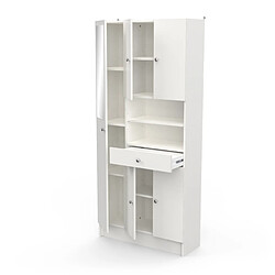 Pegane Armoire colonne de salle de bain avec miroir 5 portes et 1 tiroir coloris blanc mat - Largeur 82 x Profondeur 32 x Hauteur 180 cm