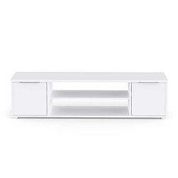 Pegane Meuble TV avec rangement couleur blanc mat - Largeur 151,4 x Profondeur 39,6 x Hauteur 39,1 cm