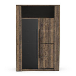 Pegane Vitrine meuble de rangement 2 portes couleur chêne foncé / noir - Largeur 114 x Profondeur 39,6 x Hauteur 175,8 cm