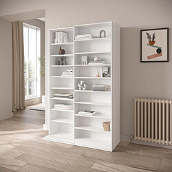 Pegane Bibliothèque étagère meuble de rangement couleur blanc mat - Largeur 116,7 x Profondeur 44,4 x Hauteur 178,8 cm