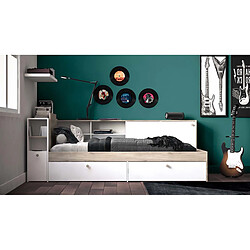 Pegane Lit enfant avec rangement 90x190/200 cm couleur chêne / blanc mat - Largeur 119,2 x Profondeur 229,4 x Hauteur 87,7 cm